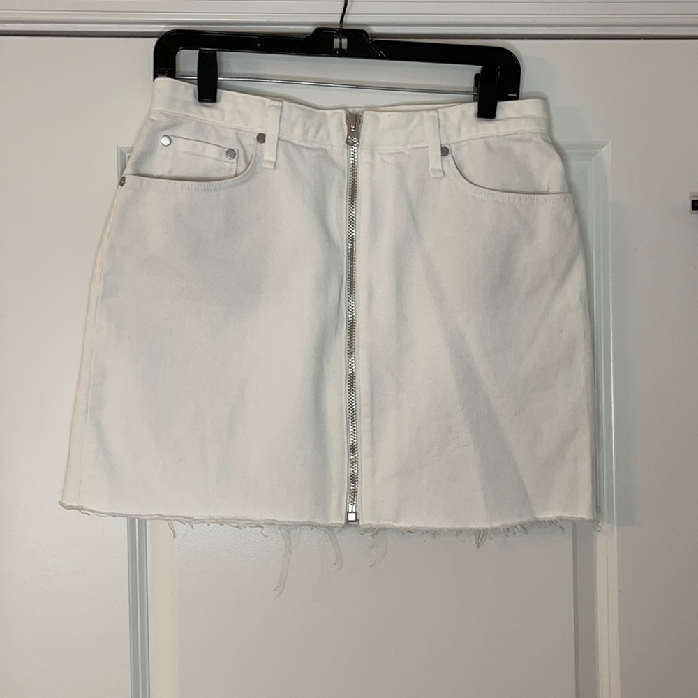 Denim white mini zip skirt